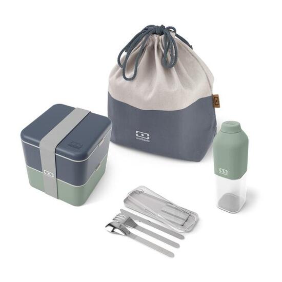 Lunchbox set 2x850ml - 1,7L blauw/groen met accessoires|Volwassenen|Kantoor