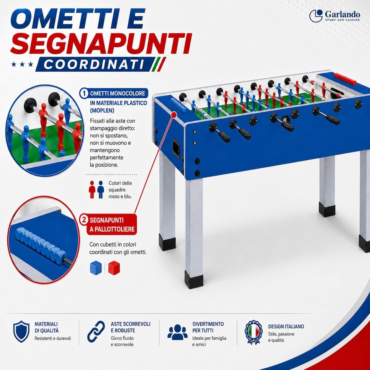 [GOALCVL] Calciobalilla Goal Italia blu indoor Aste Rientranti 4/6