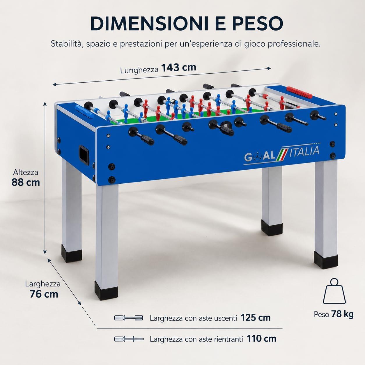 [GOALCVL] Calciobalilla Goal Italia blu indoor Aste Rientranti 2/6