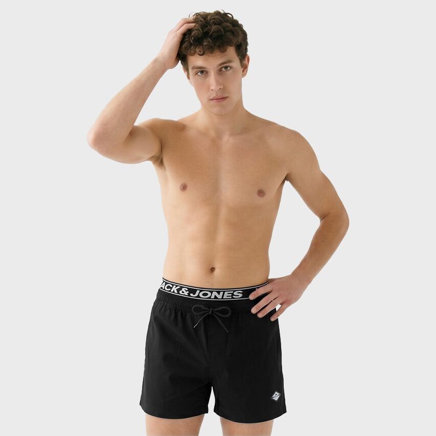 Heren Double Waistband Zwemshort Surf Zwart 2/6
