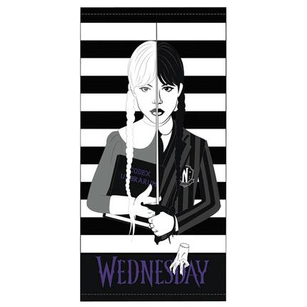 Toalla de playa microfibra Enfant Wednesday Miércoles 70x140 Blanco et noir