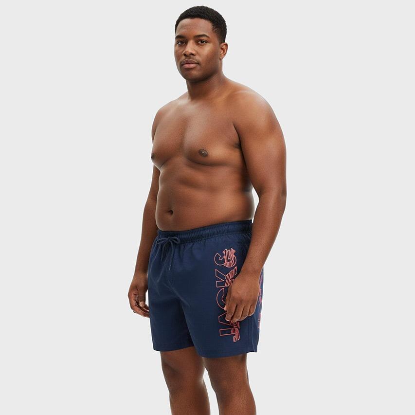 Heren Plus Size Zwemshort Wave Logo Blauw 2/5
