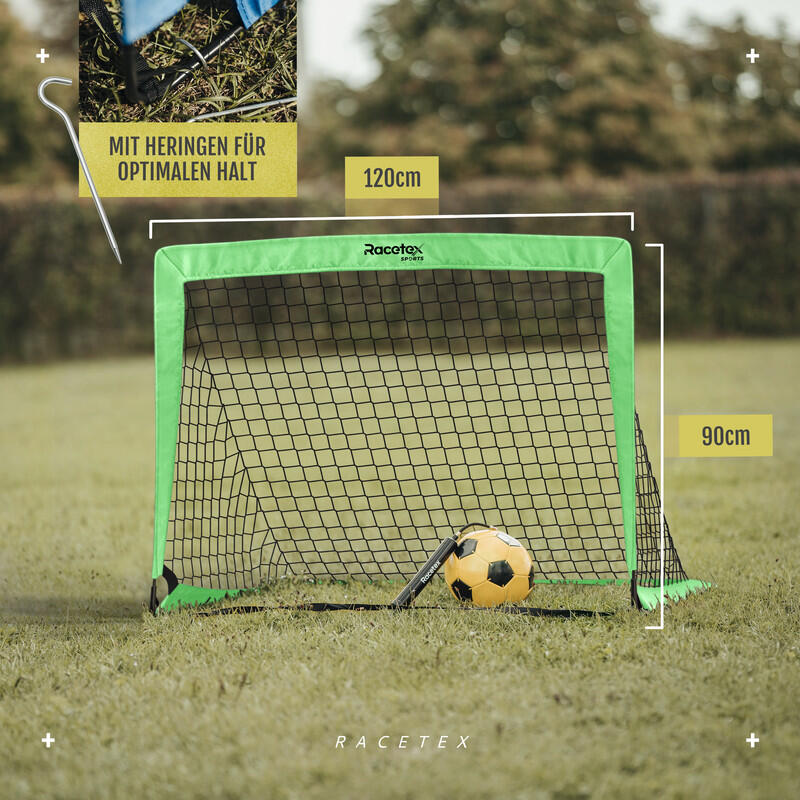 RACETEX 2er Pop-Up Fußballtor Kinder Set, Neongrün 3/7