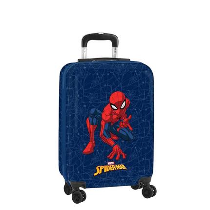 Valise cabine enfant Spider-Man en ABS avec 4 roues pivotantes à 360° bleue