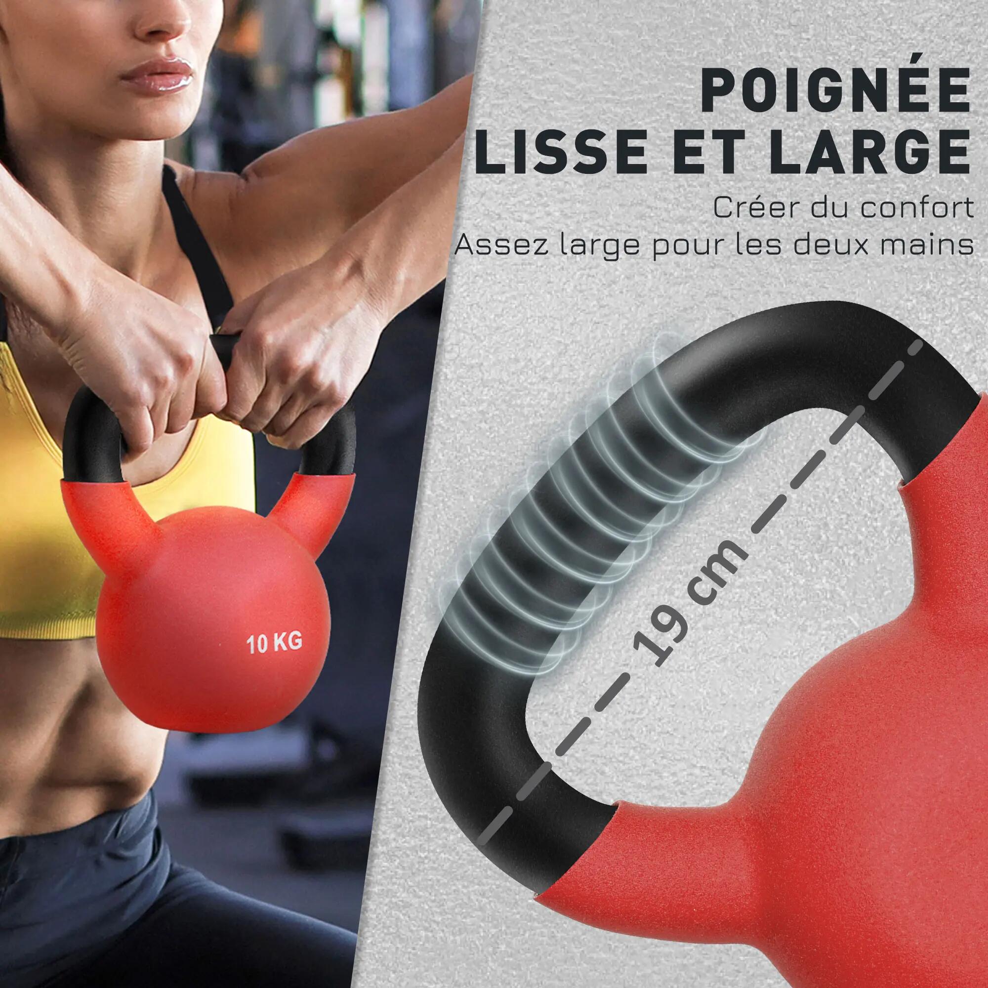 Kettlebell 10 Kg en métal large poignée antidérapante fond plat rouge noir 4/5