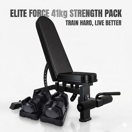 Pack Élite Force 41kg Cover Fitness : 2 Haltères Réglables + Banc T14