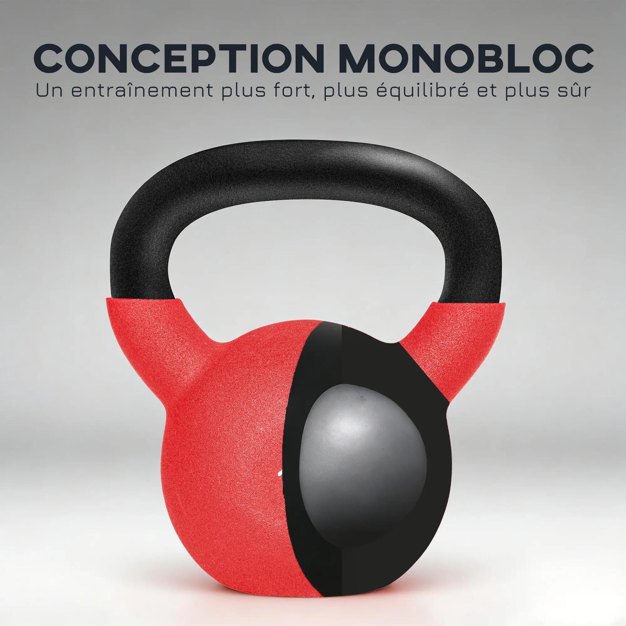 Kettlebell 10 Kg en métal large poignée antidérapante fond plat rouge noir 2/5