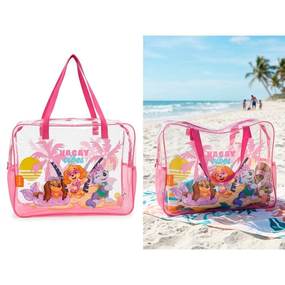 Bolsa de praia infantil da Patrulha Canina, em PVC transparente com alças 3/3