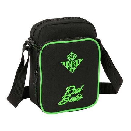 Petit sac bandoulière Real Betis pour adulte avec poche avant, noir et vert