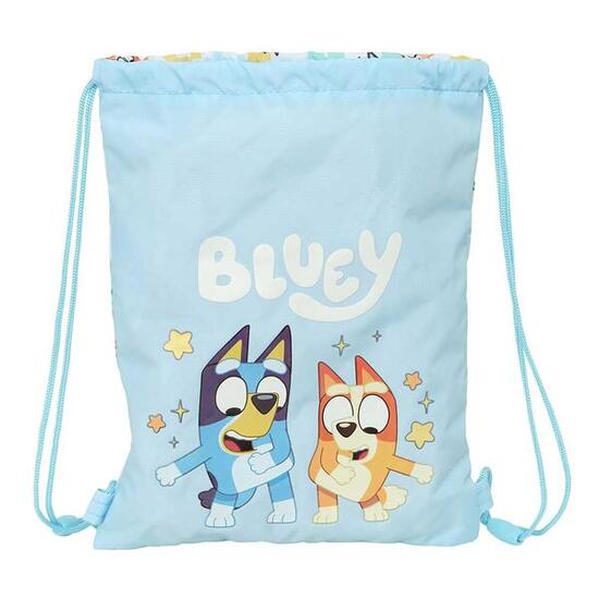 Sac à cordon plat Bluey pour enfants avec poche intérieure bleu clair