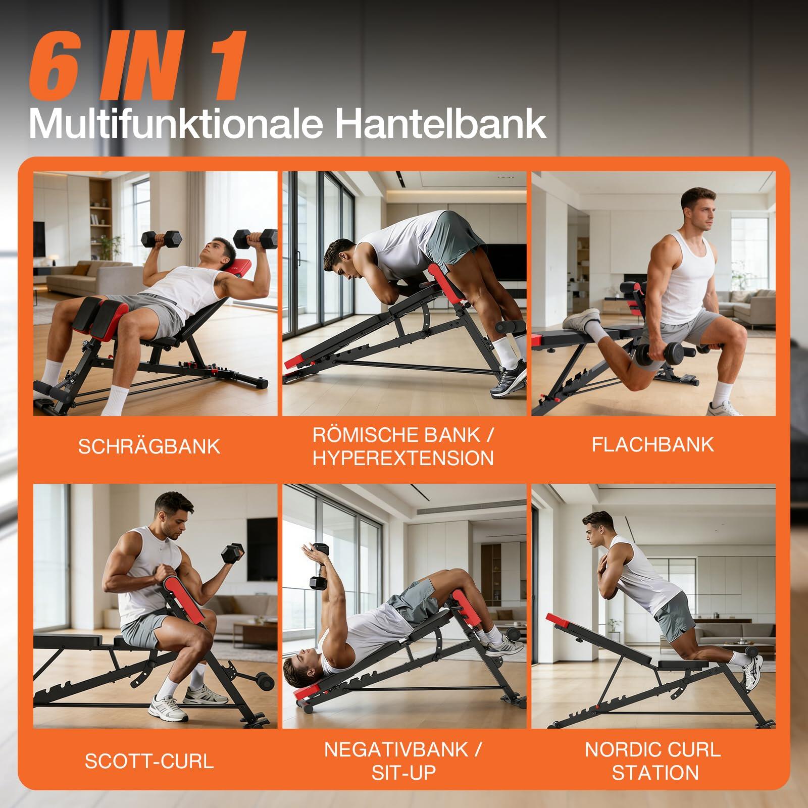 Hantelbank verstellbar 6-in-1 Trainingsbank 350kg Hyperextension - Pro 2/7