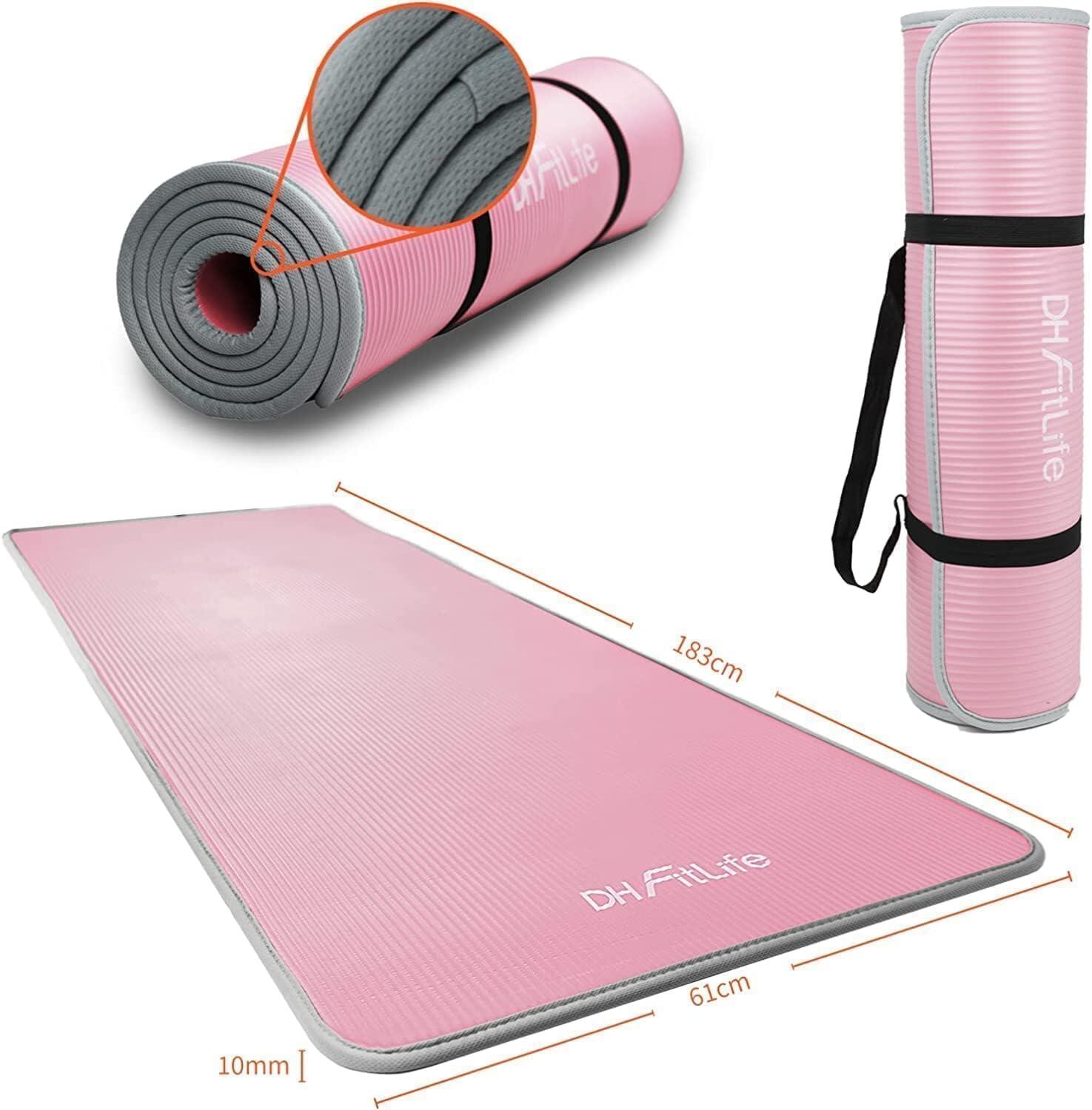 DH FitLife Trainingsmatte 183 x 61 x 1 cm, rutschfest, extra reißfest, pink 5/6