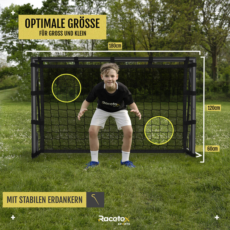 RACETEX Goal Black – Schwarzes Stahl-Fußballtor mit abnehmbarer Torwand 2/5