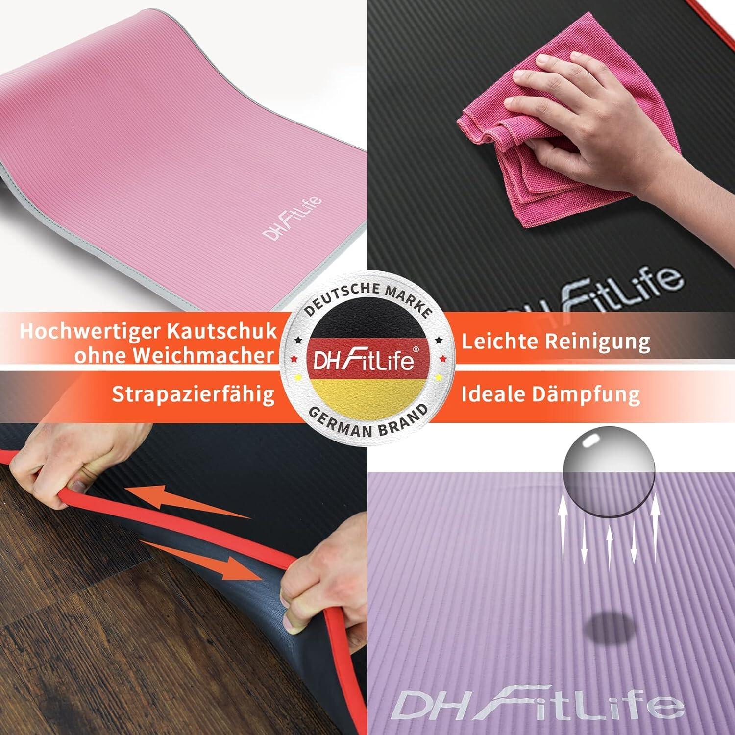 DH FitLife Trainingsmatte 183 x 61 x 1 cm, rutschfest, extra reißfest, pink 4/6