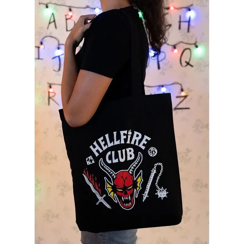 Borsa per la spesa da adulto Hellfire Club, in cotone riciclato con manici, nera 3/4