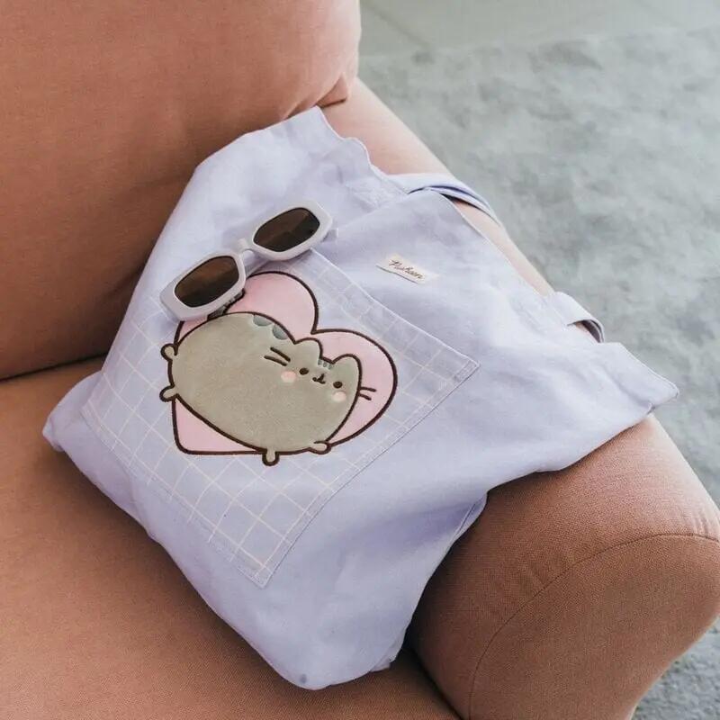 Borsa per la spesa Pusheen da adulto in cotone con cerniera e tasca, lilla 4/4