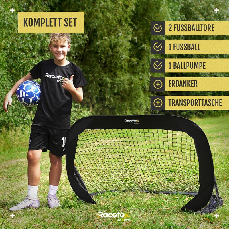 RACETEX 2 faltbare Fußballtore Kids 120 cm mit Ball und Handpumpe 5/6