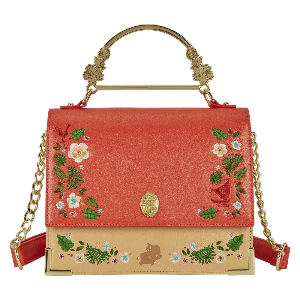Bolsa de ombro infantil Vaiana com alça rígida e corrente, vermelha e bege. 2/4