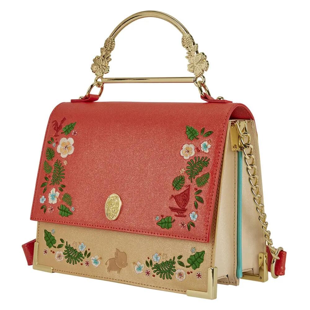 Bolsa de ombro infantil Vaiana com alça rígida e corrente, vermelha e bege. 4/4
