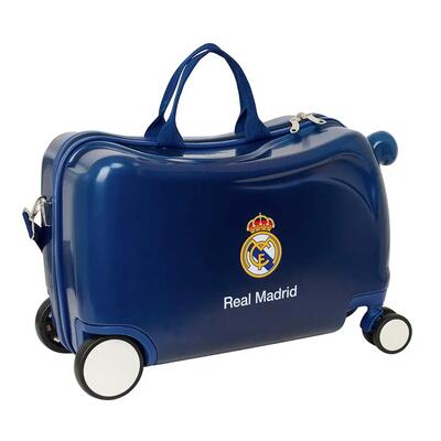 Kindertrolley real madrid met zwenkwielen en schouderband blauw