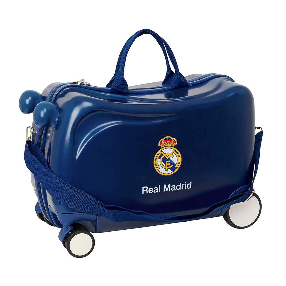 Carrinho infantil Real Madrid com rodas giratórias e alça de ombro em ABS azul 2/4