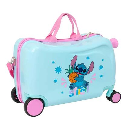 Sac à roulettes Stitch ABS pour enfants, avec bandoulière et roulettes, bleu