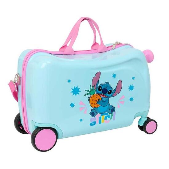 Sac à roulettes Stitch ABS pour enfants, avec bandoulière et roulettes, bleu
