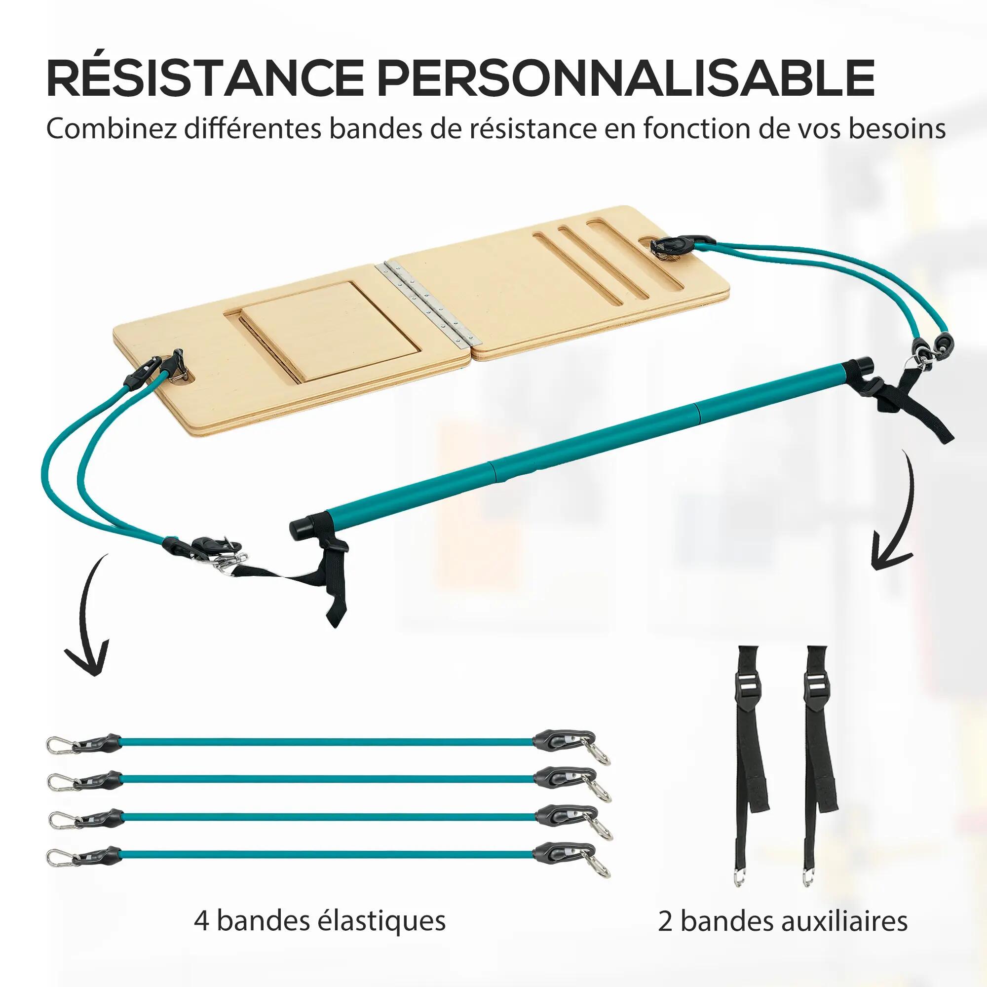 Ensemble pilates 8 pcs barre, planche réglable et 6 bandes résistance 4/5
