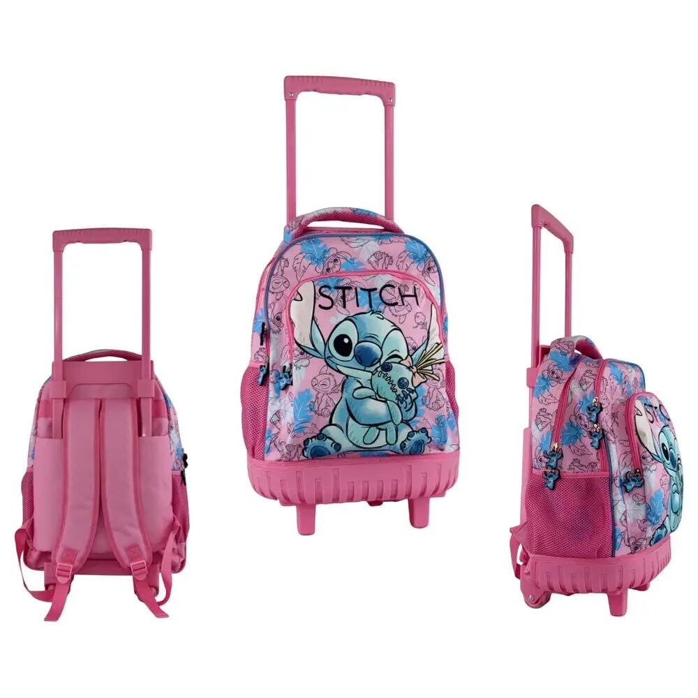 Mochila infantil Stitch com rodinhas, alça telescópica e bolso frontal - Rosa 5/7