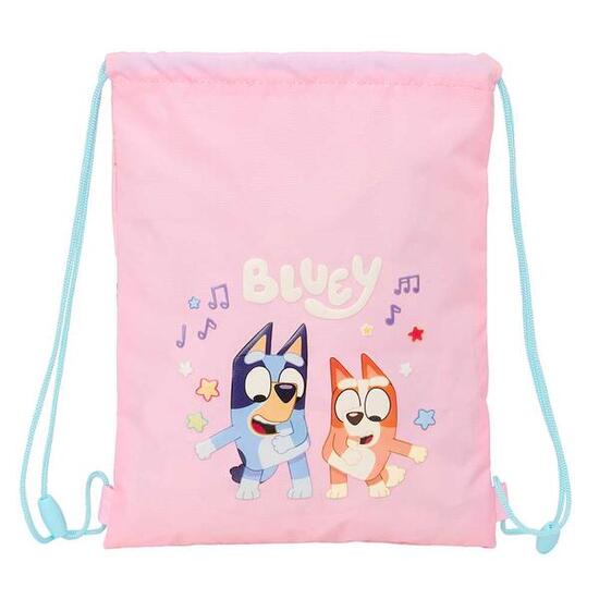 Sac à cordon plat Bluey pour enfants avec poche intérieure rose
