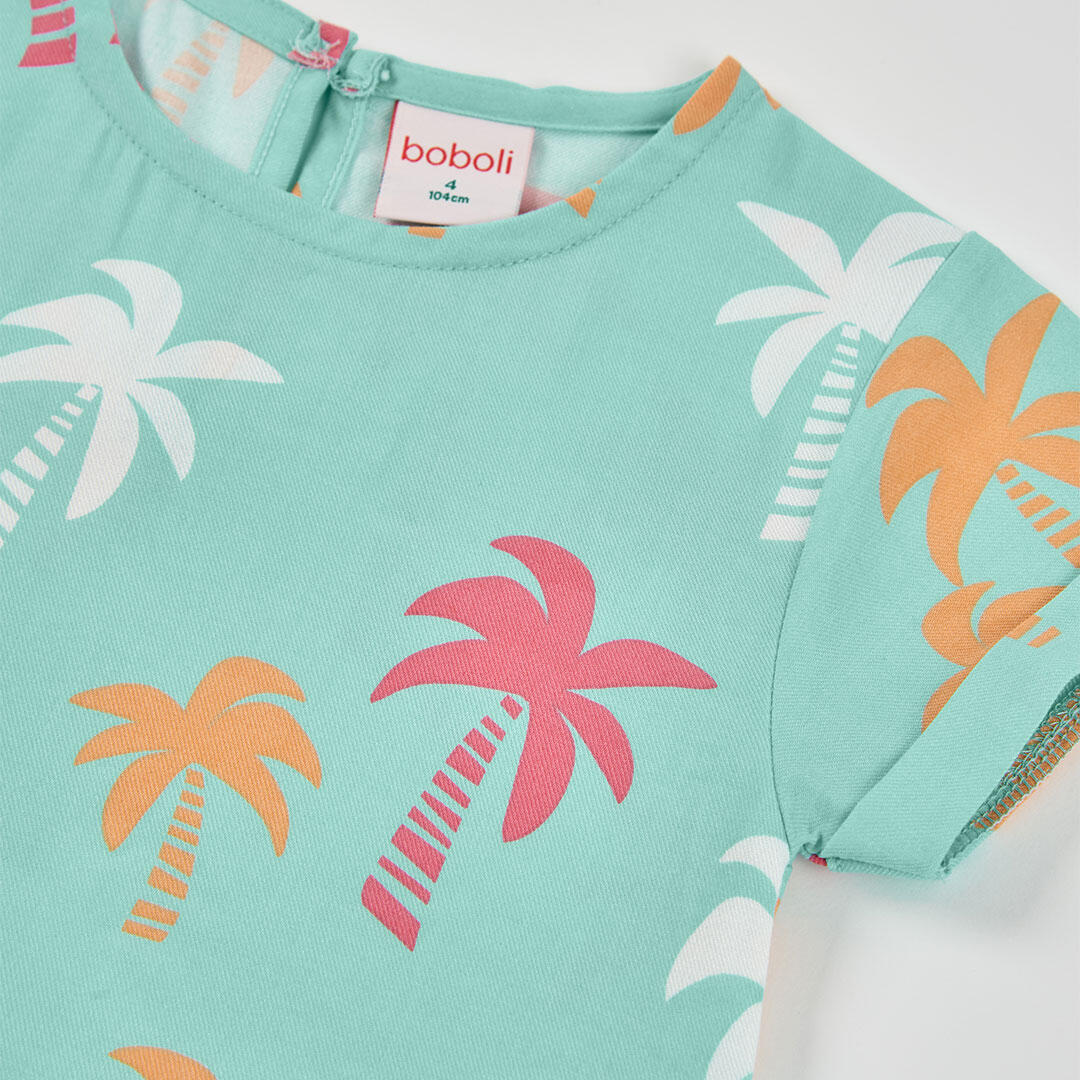 Vestido para niña con estampado de palmeras y lazo decorativo 3/4