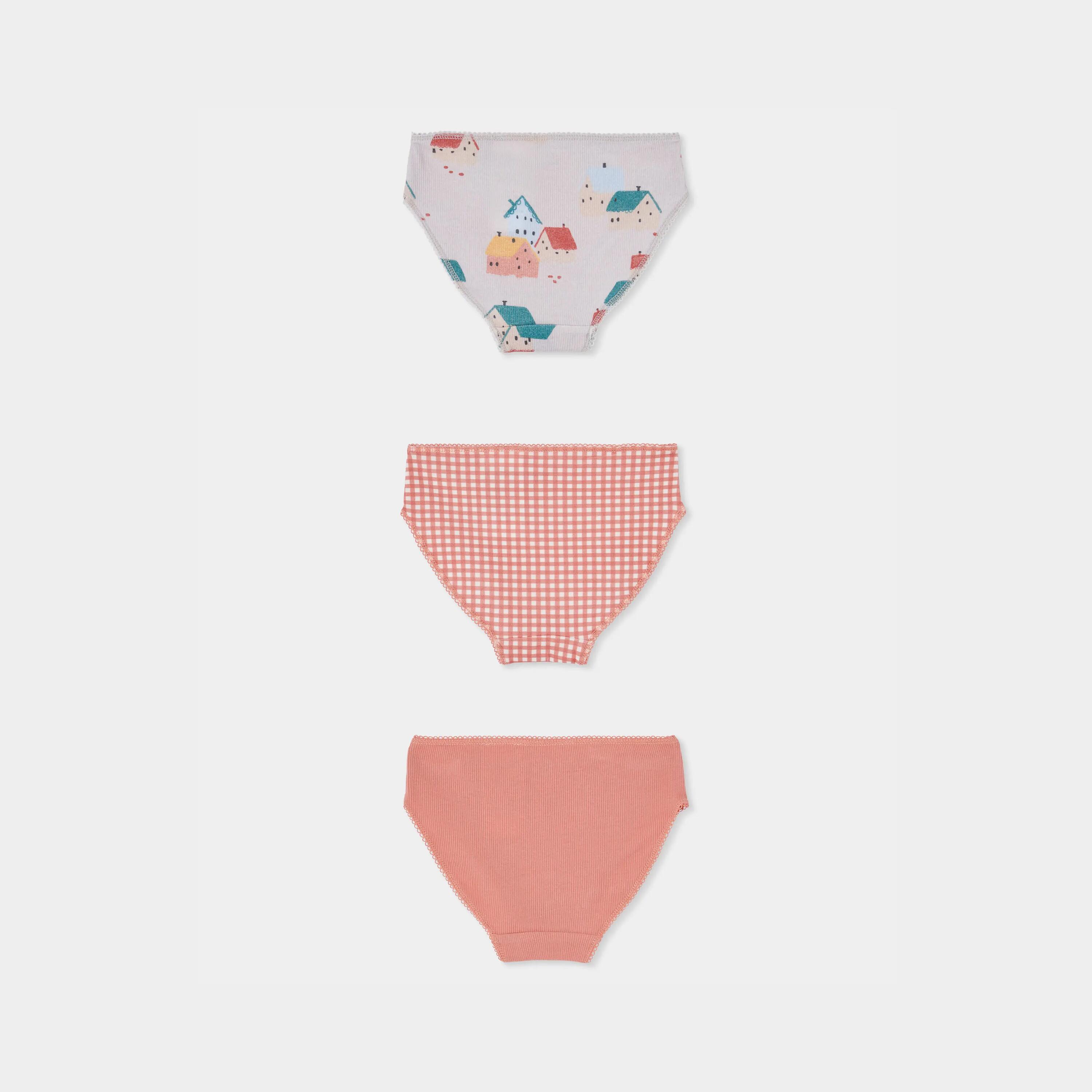 Pack 3 bragas rosa estampado casitas y vichy 2/7