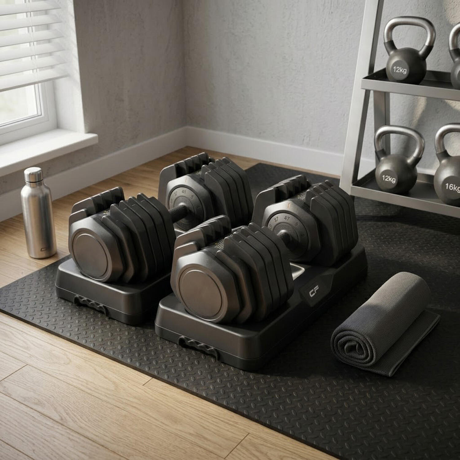 Pack Élite Force 41kg Cover Fitness : 2 Haltères Réglables + Banc T14 4/4