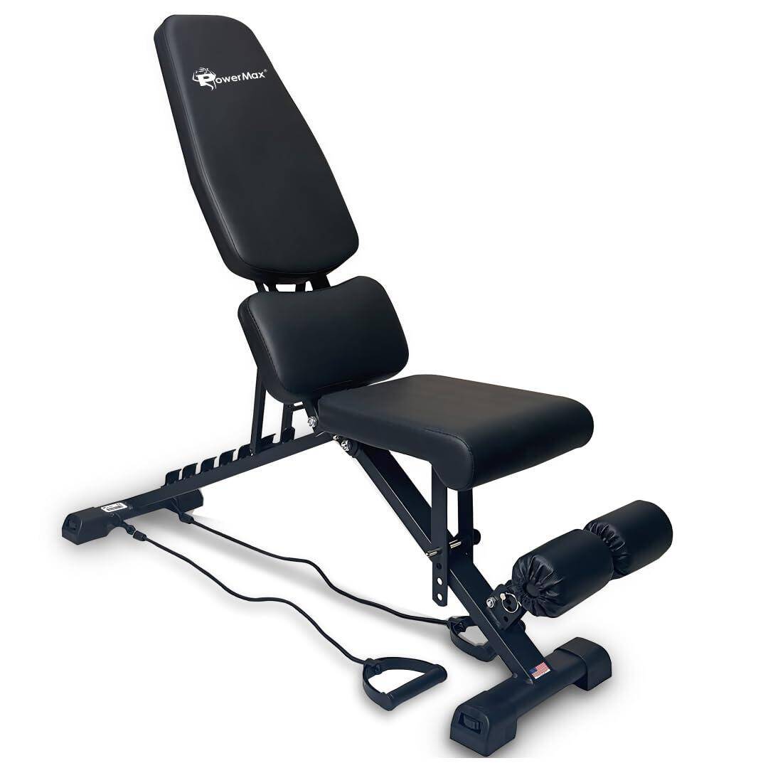 PowerMax Fitness PUB-96 Adjustable Weight Bench for Home Gym with Resistance band, Multi-Purpose Flat Incline Decline(FID) Bench -  1
