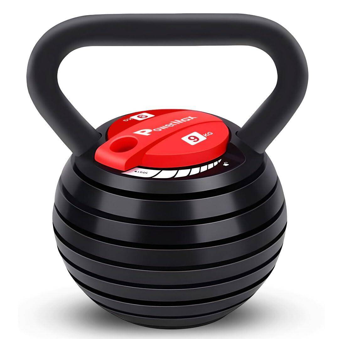 PowerMax Fitness KDA-9: Pro 7-in-1 Adjustable Weight Kettlebell for Home-Gym workout, Heavy-duty Cast Iron Weights 2.5 Lbs to 20 Lbs, Strength training equipment for men women, Functional training kit -  1