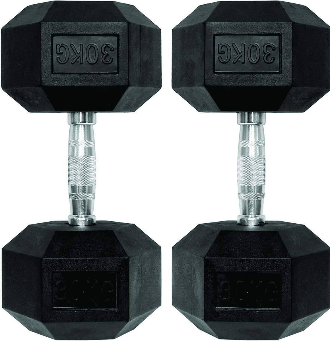 PowerMax Fitness Hexagon Dumbbells 30kg pair for home-gym use -  1