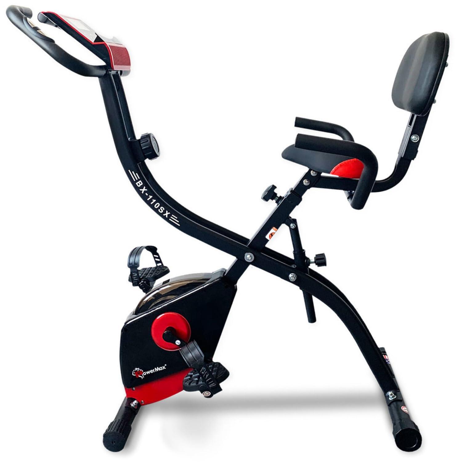 PowerMax Fitness BX-110SX Foldable X-Bike with 8-Level Magnetic Resistance, Backrest, Arm Rests & LCD Monitor for Home Workout-image-44