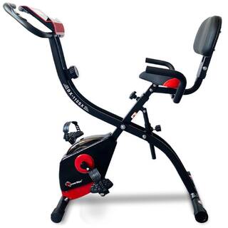 PowerMax Fitness BX-110SX Foldable X-Bike with 8-Level Magnetic Resistance, Backrest, Arm Rests & LCD Monitor for Home Workout