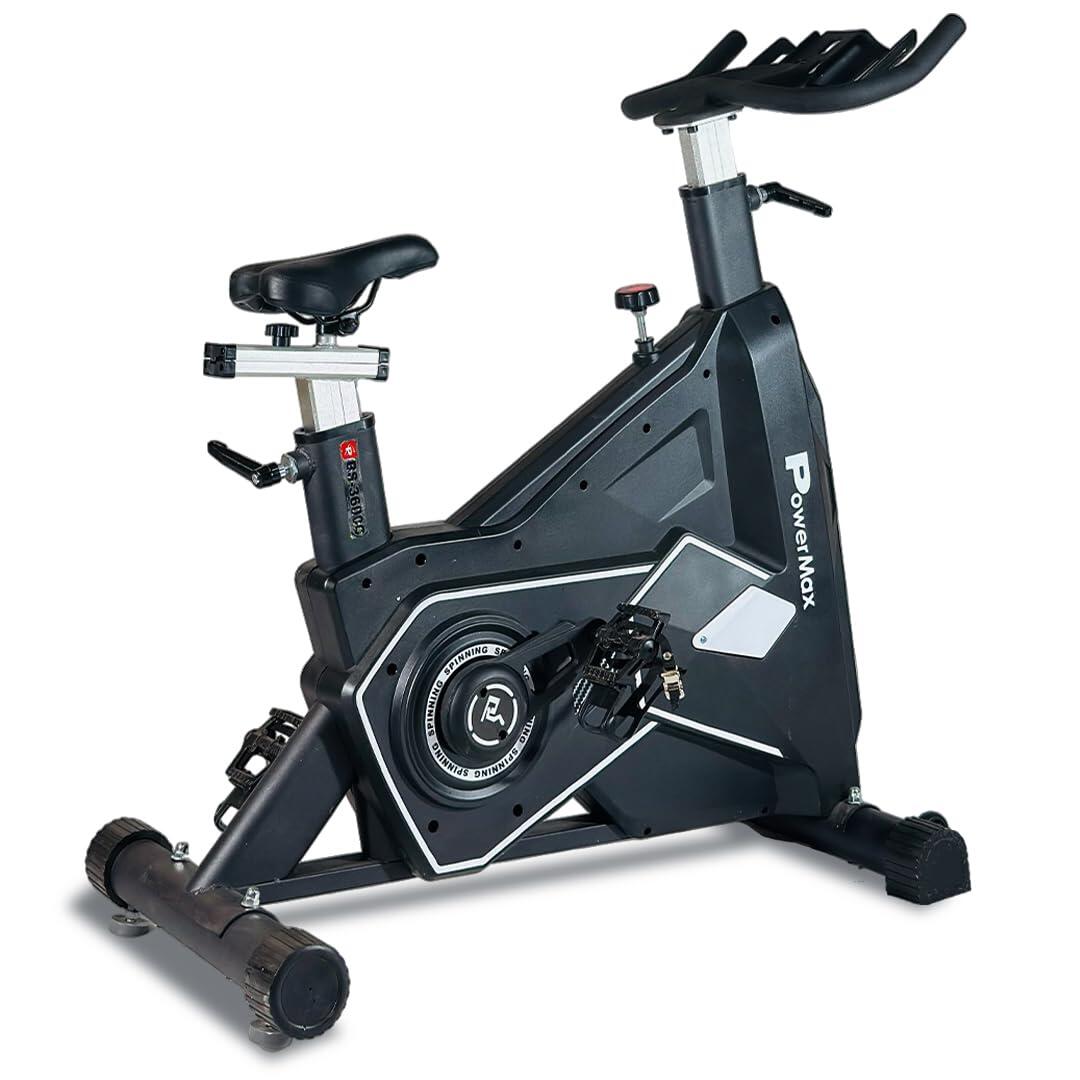 PowerMax Fitness BS-3600C Commercial Spin Exercise Bike, 24 Kg fly wheel, Max user 180kg, Belt drive, Manual braking, 2pc Crank, Adjustable pedal and seat, Leather Cushion seat, Stride Length 400mm-image-2