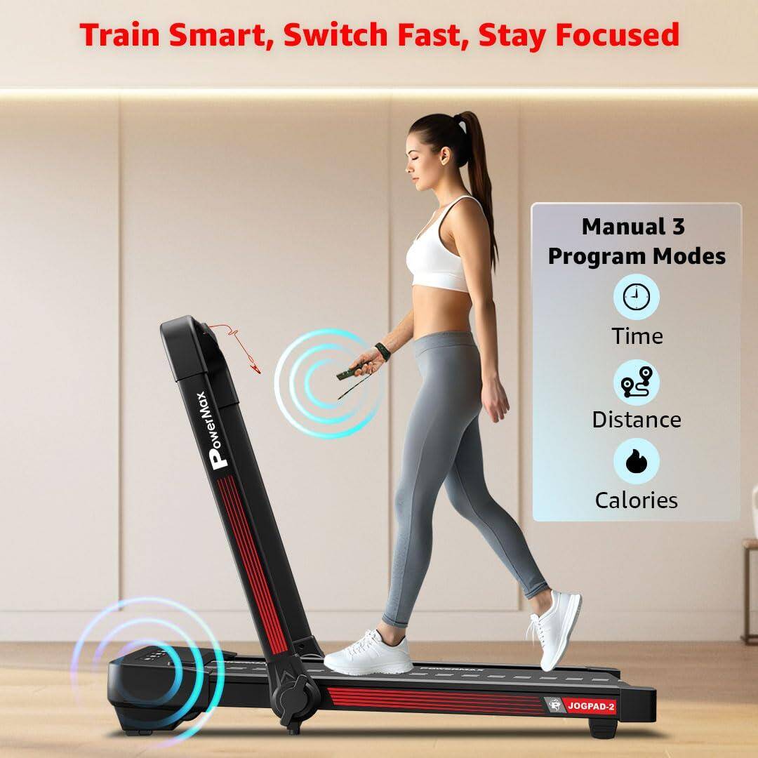 PowerMax Fitness JOGPAD-2 (4.0HP Peak) 2-in-1 Compact Foldable Treadmill for Home + Under Desk Walking Pad - Slim Enough to be stored Under Bed or Sofa - Remote Controller -  5
