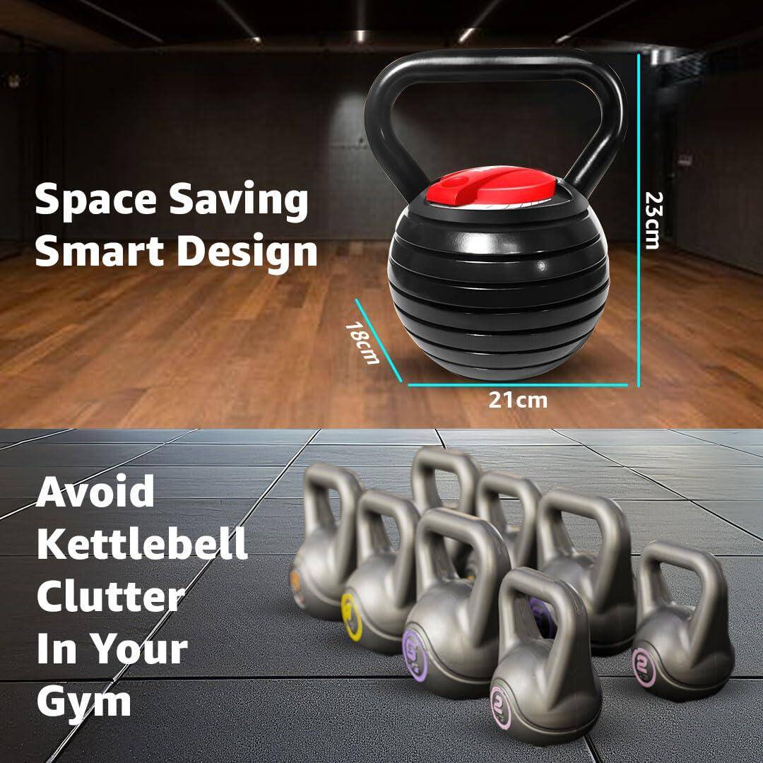 PowerMax Fitness KDA-9: Pro 7-in-1 Adjustable Weight Kettlebell for Home-Gym workout, Heavy-duty Cast Iron Weights 2.5 Lbs to 20 Lbs, Strength training equipment for men women, Functional training kit -  5