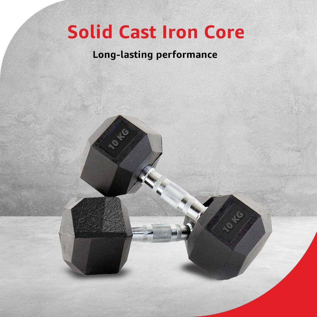 PowerMax Fitness Hexagon Dumbbells 10kg pair for home-gym use -  4
