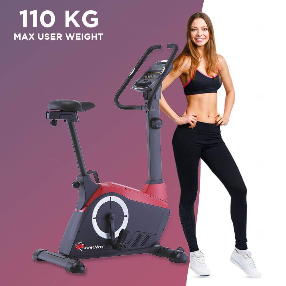 PowerMax Fitness BU-800 Magnetic Upright Bike for Home use, 6kg flywheel, 110kg max user weight, 8 Level tension, 3pcs crank, Multiconsole LCD Display, Hand Pulse Sensor, Adjustable seat, iPad holder -  5