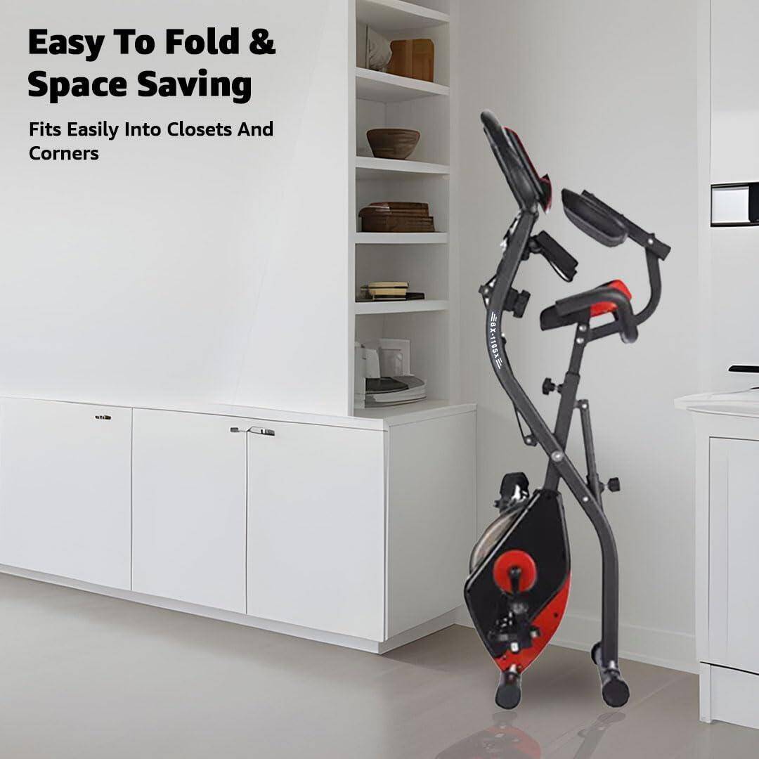 PowerMax Fitness BX-110SX Foldable X-Bike with 8-Level Magnetic Resistance, Backrest, Arm Rests & LCD Monitor for Home Workout -  5