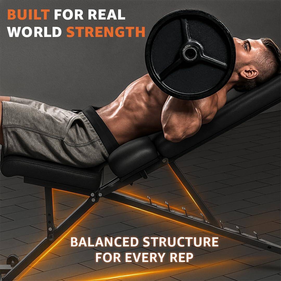 PowerMax Fitness PUB-96 Adjustable Weight Bench for Home Gym with Resistance band, Multi-Purpose Flat Incline Decline(FID) Bench -  4