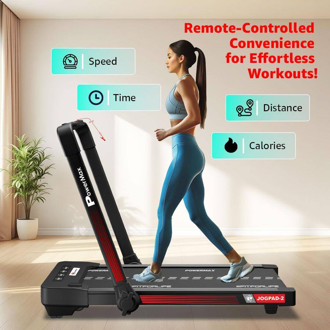 PowerMax Fitness JOGPAD-2 (4.0HP Peak) 2-in-1 Compact Foldable Treadmill for Home + Under Desk Walking Pad - Slim Enough to be stored Under Bed or Sofa - Remote Controller -  4