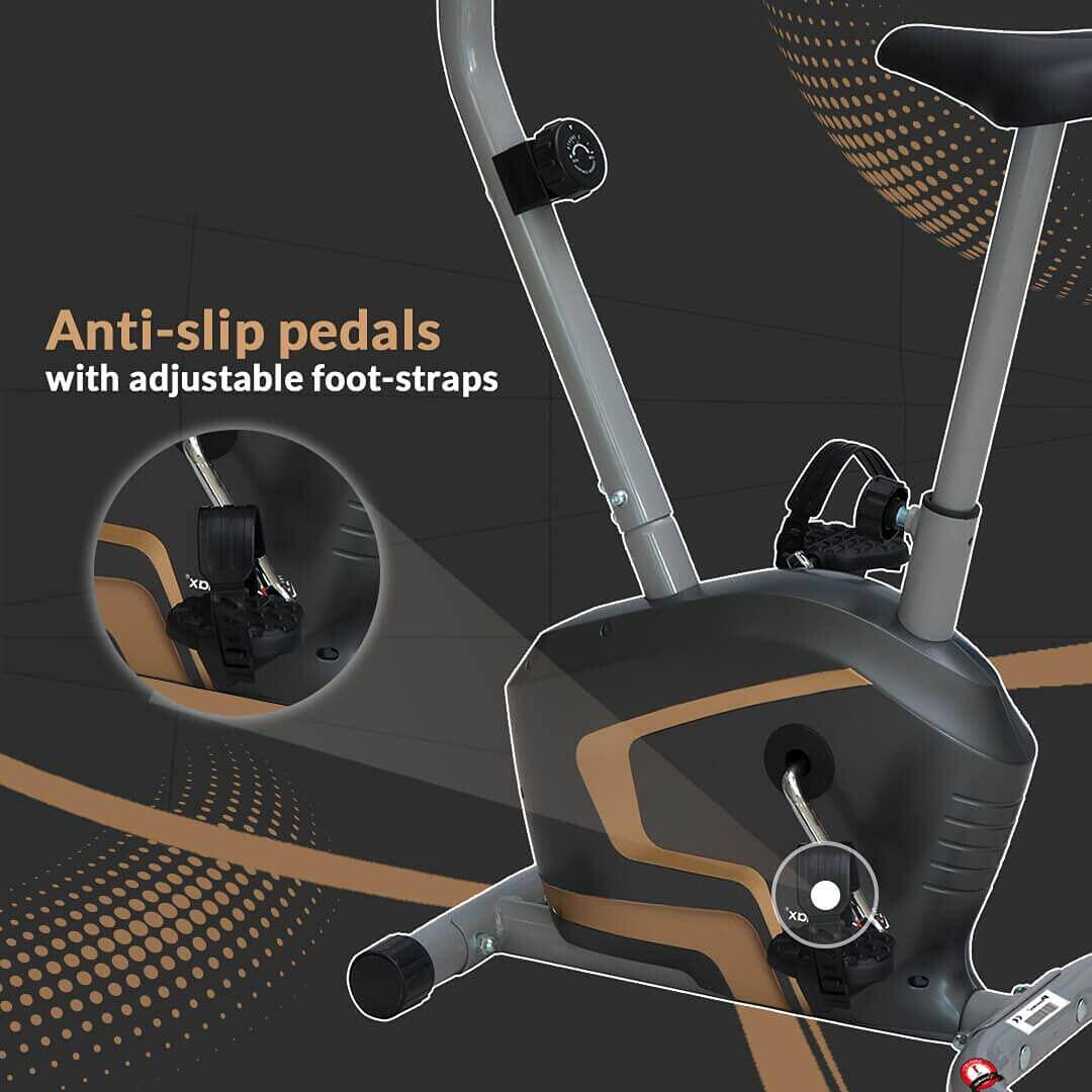 PowerMax Fitness BU-400 Upright Exercise Bike for Home, 4KG Flywheel, 8-Level Magnetic Resistance, Vertical Adjustable Seat -  5