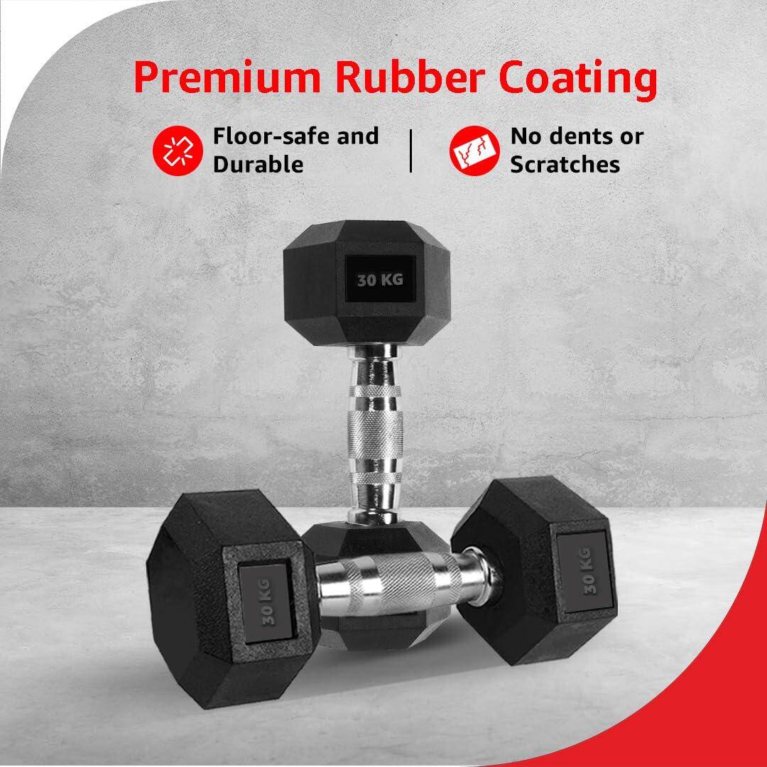 PowerMax Fitness Hexagon Dumbbells 30kg pair for home-gym use -  3