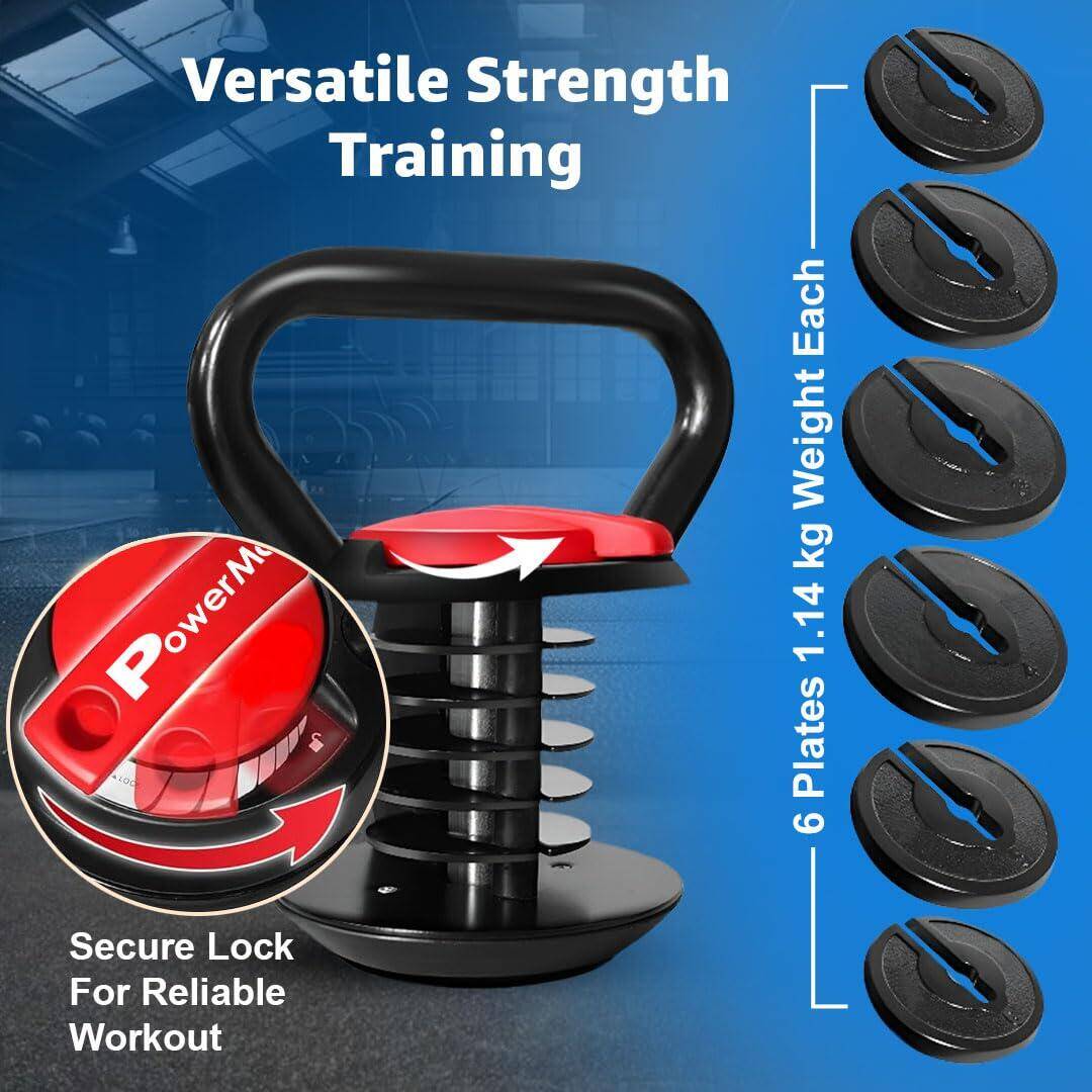 PowerMax Fitness KDA-9: Pro 7-in-1 Adjustable Weight Kettlebell for Home-Gym workout, Heavy-duty Cast Iron Weights 2.5 Lbs to 20 Lbs, Strength training equipment for men women, Functional training kit -  4