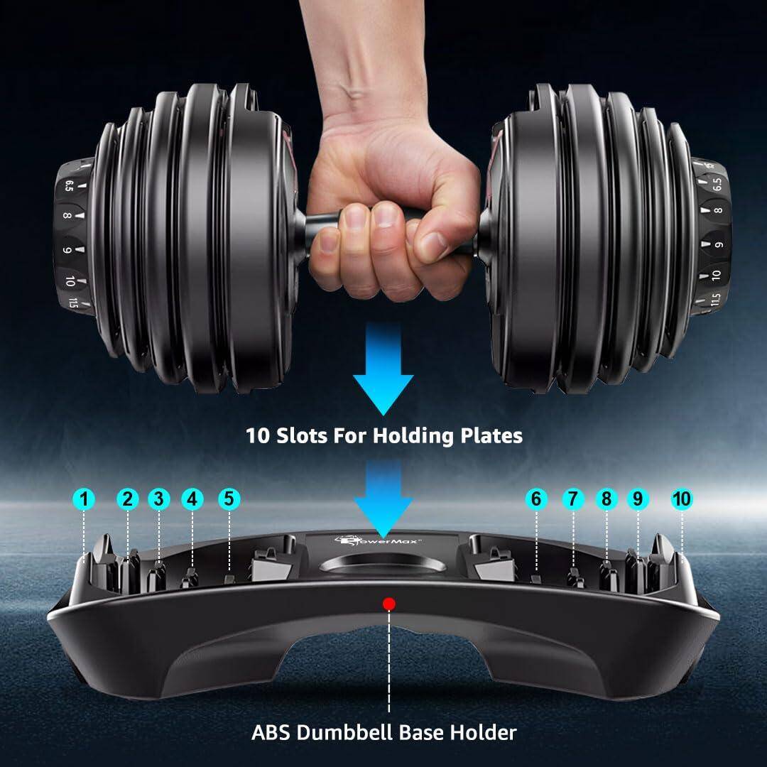 PowerMax Fitness PDA-24 Pro-Adjustable Dumbbell 2.5KG - 24KG Quick Select Weight | Heavy-duty 15-in-1 Dial Change Hand Weight for Home Gym Workout | Strength training equipment for 50lbs-52lbs (Pack of 1) -  4